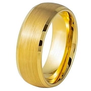 Jewelry Avalanche Beveled Gold Tungsten Wedding Band, Mens Dome Anniverasry Ring Comfort Fit 8MM